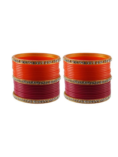 orange rani stone stud acrylic bangle with extra large size - 18780114 - Very Small Image - 1
