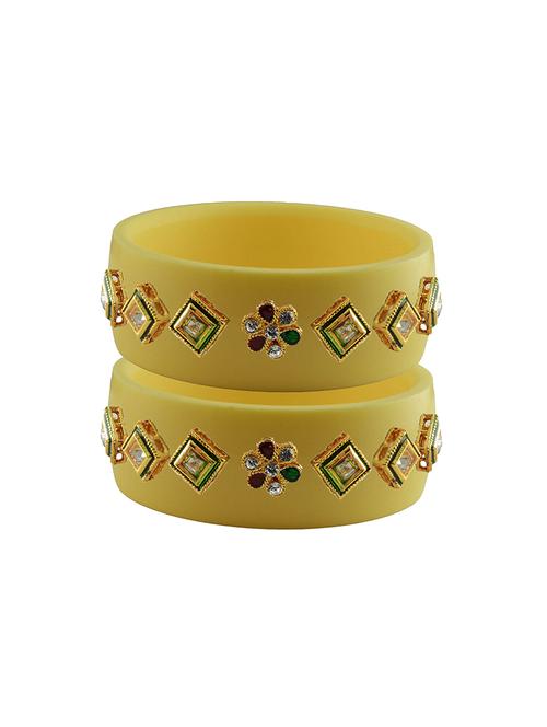 yellow coloured stone stud acrylic bangle with very extra large size - 18780127 - Very Small Image - 1