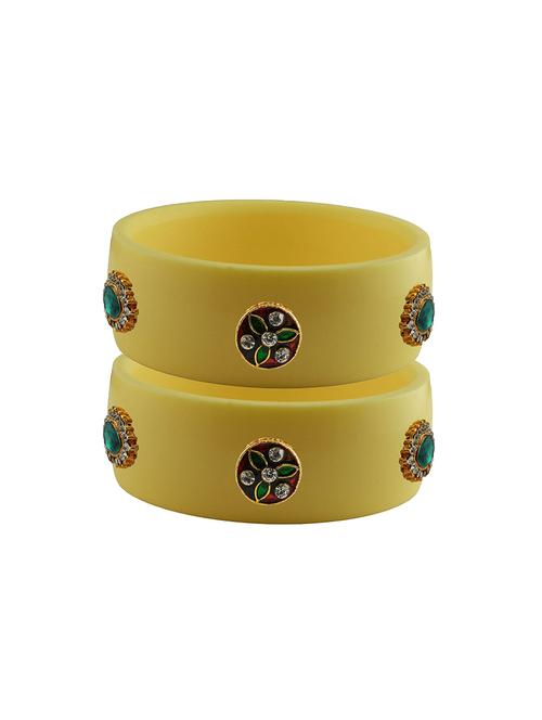 yellow coloured stone stud acrylic bangle with very extra large size - 18780620 - Very Small Image - 1