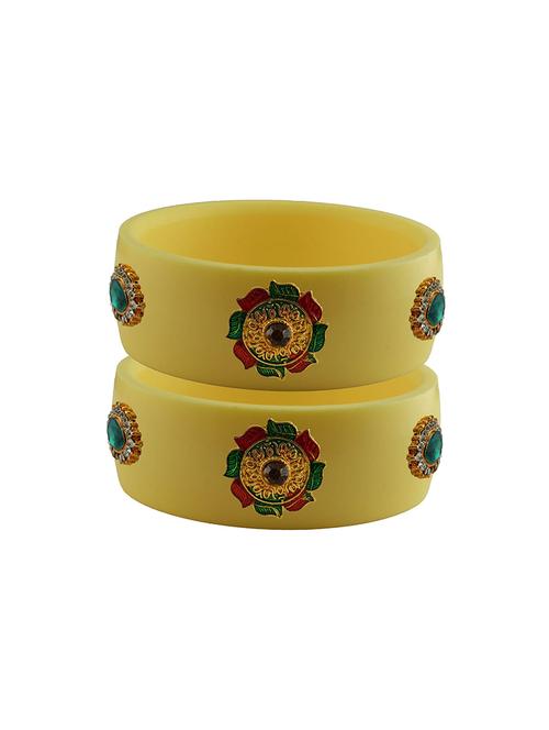 yellow coloured stone stud acrylic bangle with very extra large size - 18780627 - Very Small Image - 1