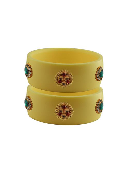 yellow coloured stone stud acrylic bangle with very extra large size - 18780630 - Very Small Image - 1