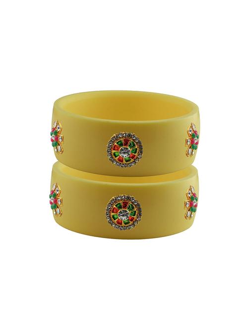 yellow coloured stone stud acrylic bangle with very extra large size - 18780664 - Very Small Image - 1