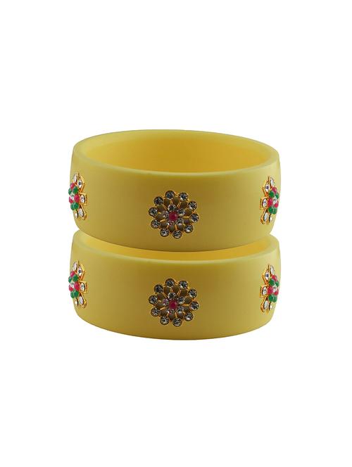 yellow coloured stone stud acrylic bangle with very extra large size - 18780672 - Very Small Image - 1