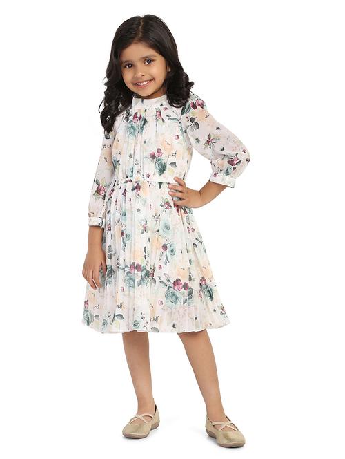 girls mandarin collar neck florals print frock - 18782584 - Very Small Image - 1