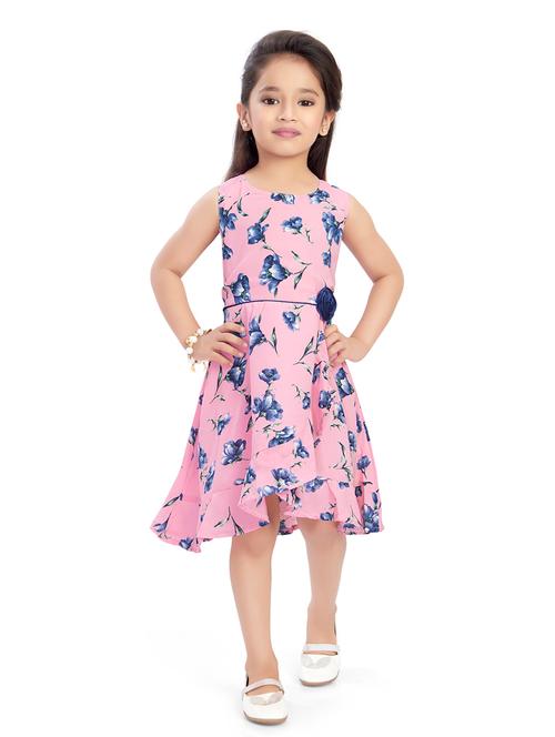 girls round neck florals print frock - 18788354 - Very Small Image - 1