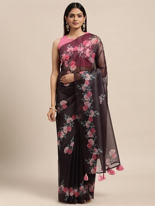 purple organza printed saree - 18788392 - Very Small Image - 1