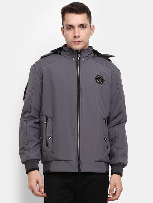 grey solid hooded jacket - 18788947 - Very Small Image - 1