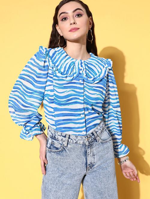 white & blue polyester regular shirt - 18789225 - Very Small Image - 1