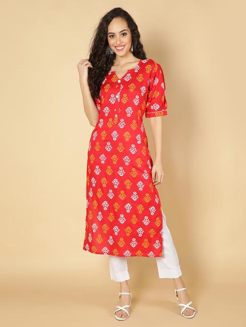 red rayon kurta pant set - 18789243 - Very Small Image - 1