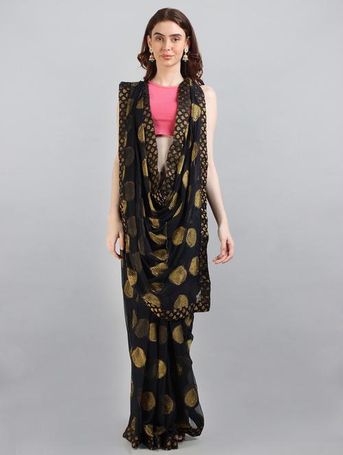 women's bordered black colored saree with blouse - 18789275 - Very Small Image - 1