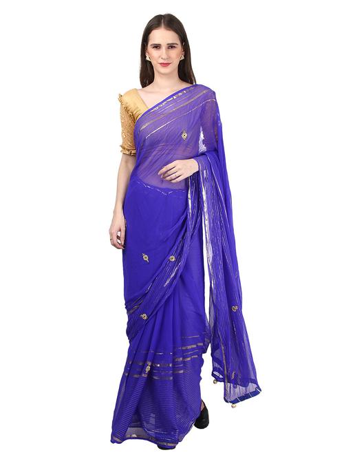 blue embroidered saree with blouse - 18789277 - Very Small Image - 1