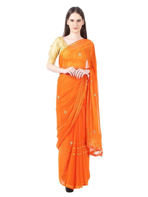 orange embroidered saree with blouse - 18789287 - Very Small Image - 1