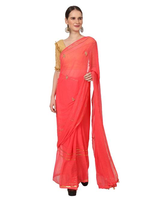 orange embroidered saree with blouse - 18789293 - Very Small Image - 1