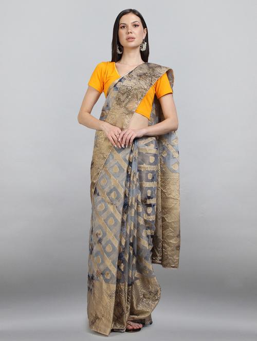 women's self design grey colored saree with blouse - 18789297 - Very Small Image - 1