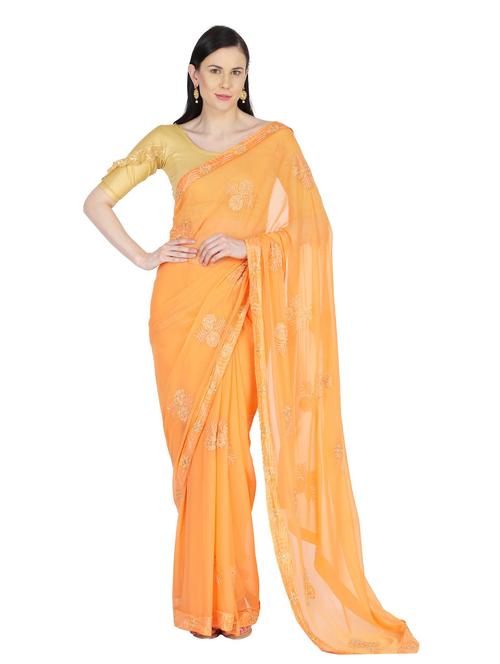 orange embroidered saree with blouse - 18789299 - Very Small Image - 1