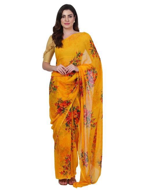 yellow printed saree - 18789339 - Very Small Image - 1