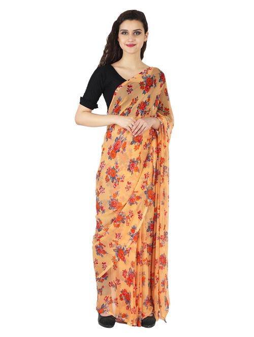 orange printed saree with blouse - 18789352 - Very Small Image - 1
