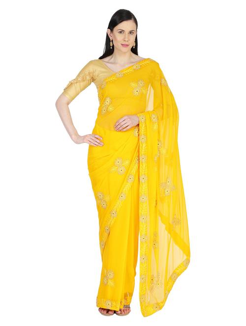 yellow embroidered saree - 18789353 - Very Small Image - 1