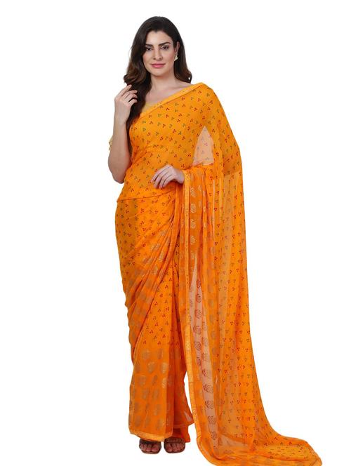 orange printed saree with blouse - 18789354 - Very Small Image - 1