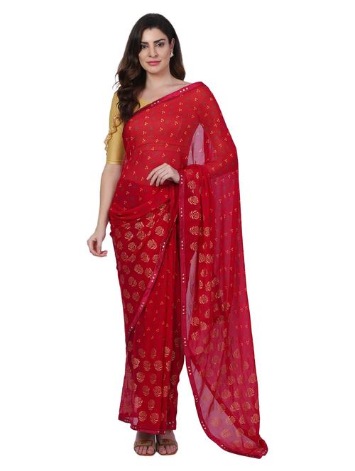 red printed saree - 18789360 - Very Small Image - 1