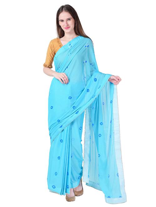 light blue printed saree with blouse - 18789370 - Very Small Image - 1