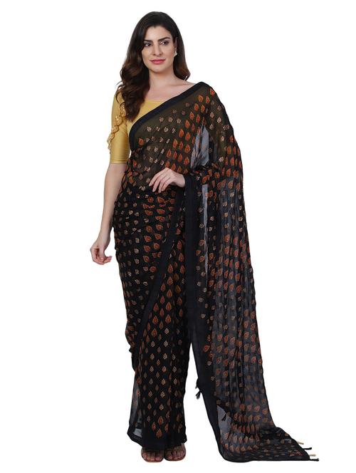 black printed saree with blouse - 18789373 - Very Small Image - 1