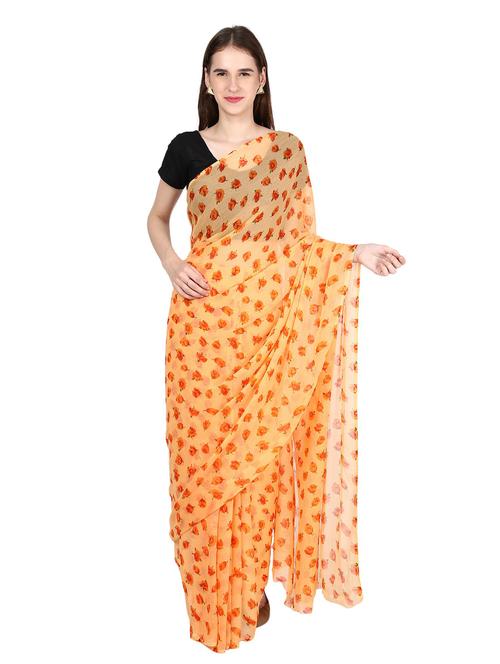 orange printed saree with blouse - 18789375 - Very Small Image - 1
