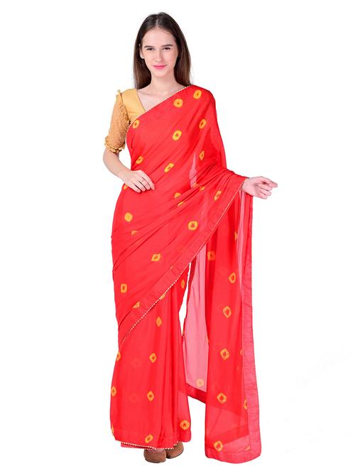 red printed saree with blouse - 18789394 - Very Small Image - 1