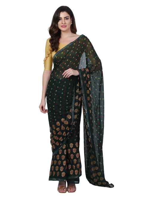 dark green printed saree - 18789399 - Very Small Image - 1
