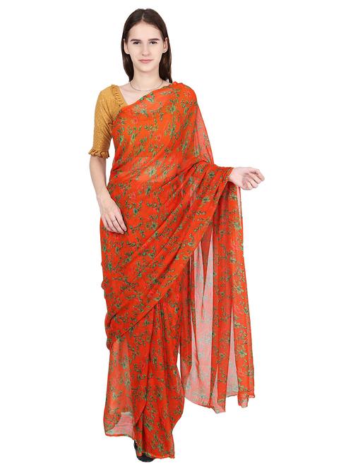 orange printed saree with blouse - 18789401 - Very Small Image - 1
