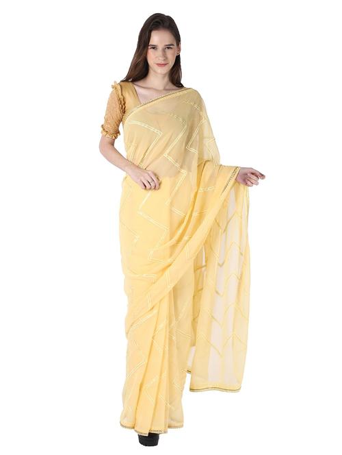 yellow applique saree - 18789419 - Very Small Image - 1