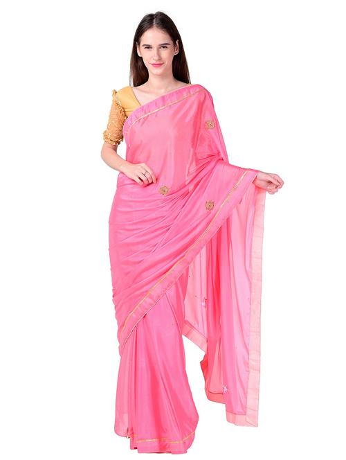 pink embroidered saree with blouse - 18789420 - Very Small Image - 1