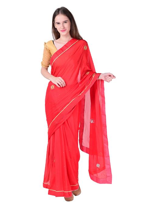 red embroidered saree with blouse - 18789421 - Very Small Image - 1