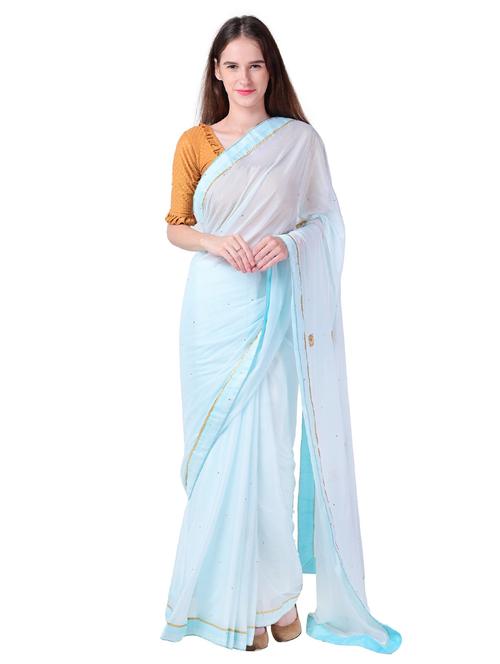 light blue embroidered saree with blouse - 18789451 - Very Small Image - 1