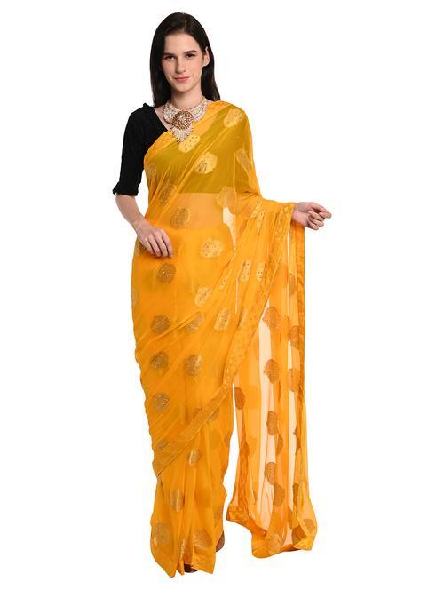 orange jacquard saree - 18789464 - Very Small Image - 1