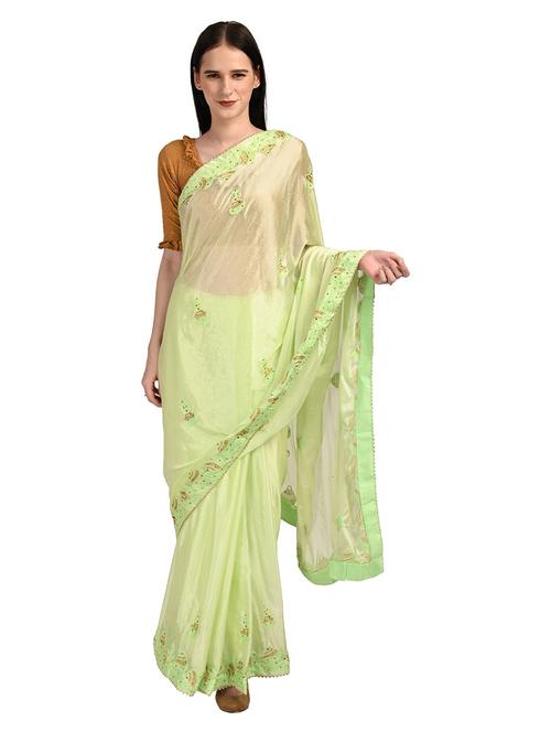 light green embroidered saree with blouse - 18789472 - Very Small Image - 1