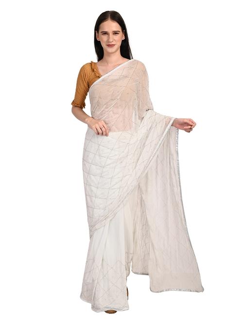 white embroidered saree with blouse - 18789478 - Very Small Image - 1