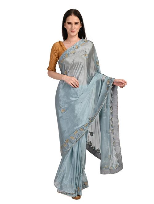 grey embroidered saree with blouse - 18789495 - Very Small Image - 1