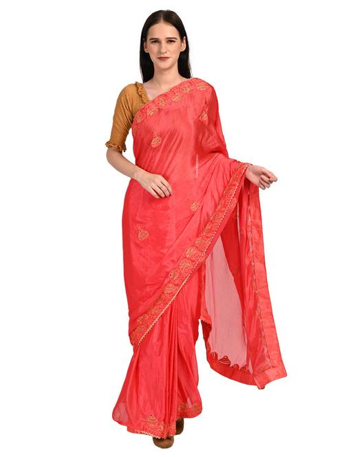 red embroidered saree - 18789500 - Very Small Image - 1