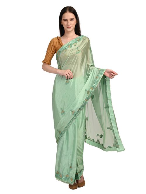 light green embroidered saree with blouse - 18789505 - Very Small Image - 1