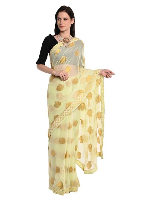 women's self design yellow colored saree with blouse - 18789511 - Very Small Image - 1