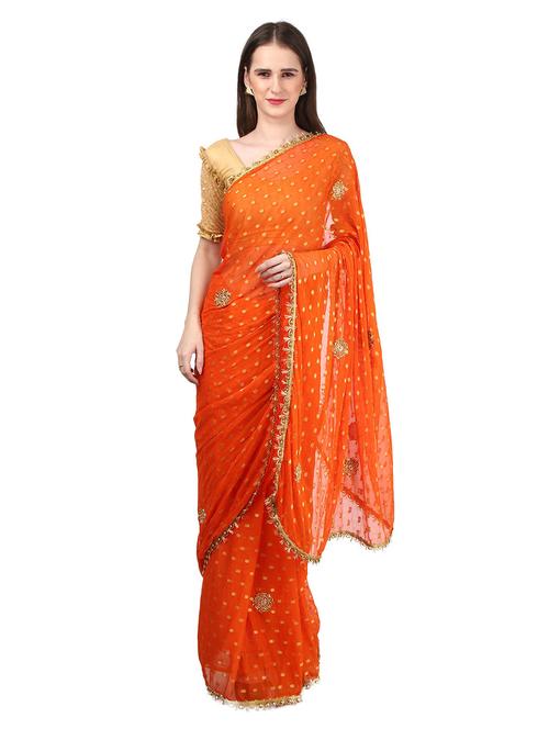 orange jacquard saree with blouse - 18789522 - Very Small Image - 1
