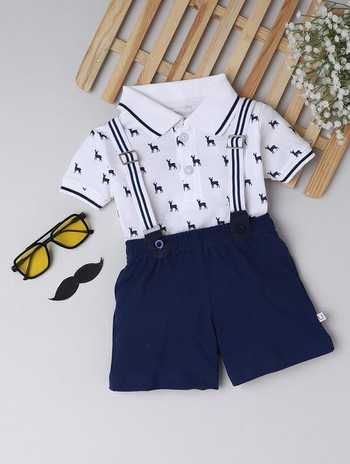 white printed shorts set with suspenders - 18790083 - Very Small Image - 1