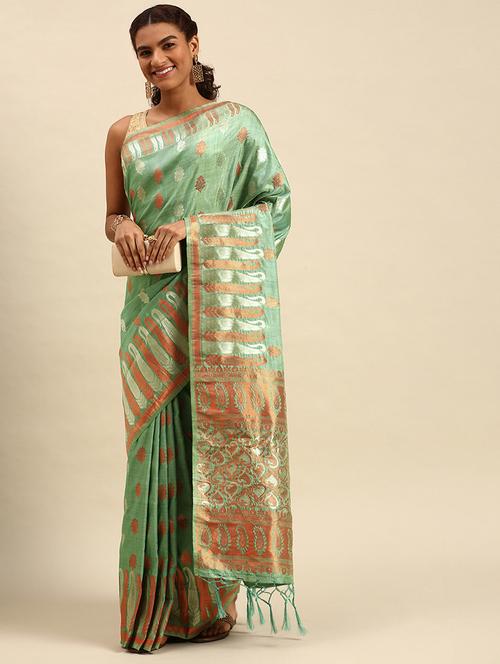 women's self design light green colored saree with blouse - 18790134 - Very Small Image - 1