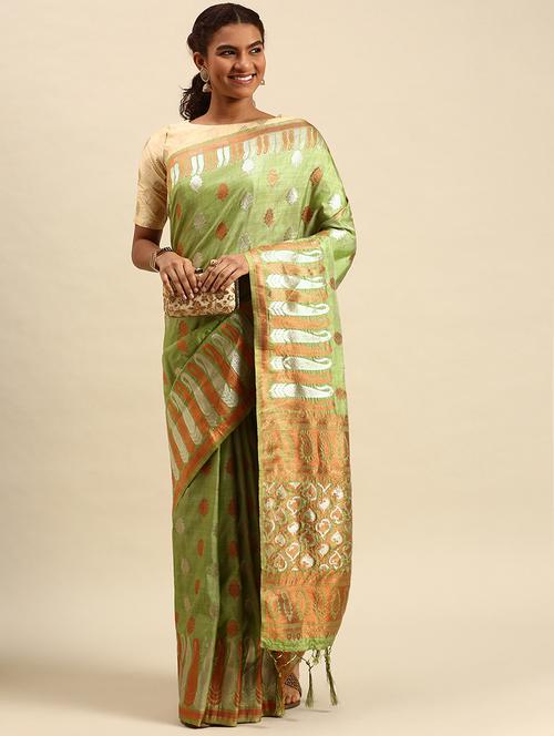 women's self design light green colored saree with blouse - 18790137 - Very Small Image - 1