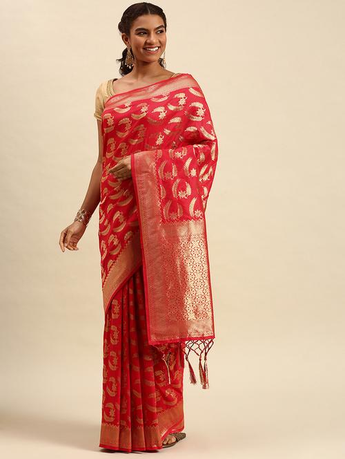 women's self design red colored saree - 18790156 - Very Small Image - 1
