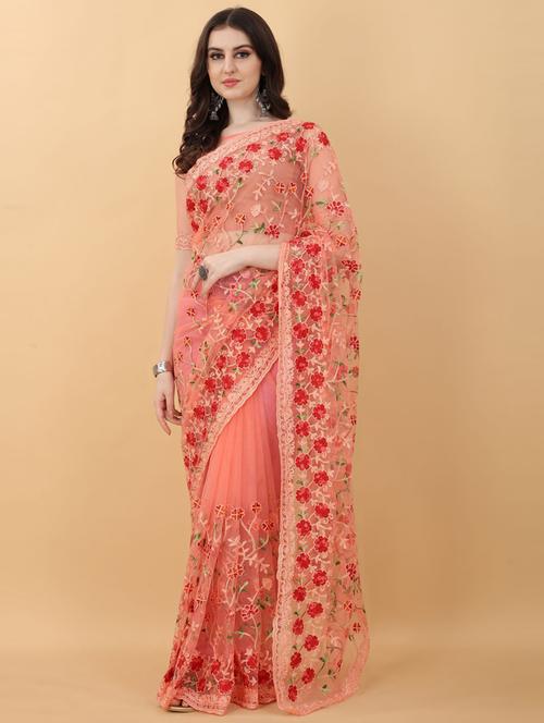 floral embroidered saree with blouse - 18790297 - Very Small Image - 1