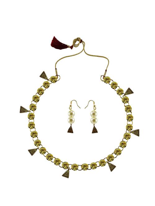 yellow stone stud-brass necklace with earrings - 18794898 - Very Small Image - 1
