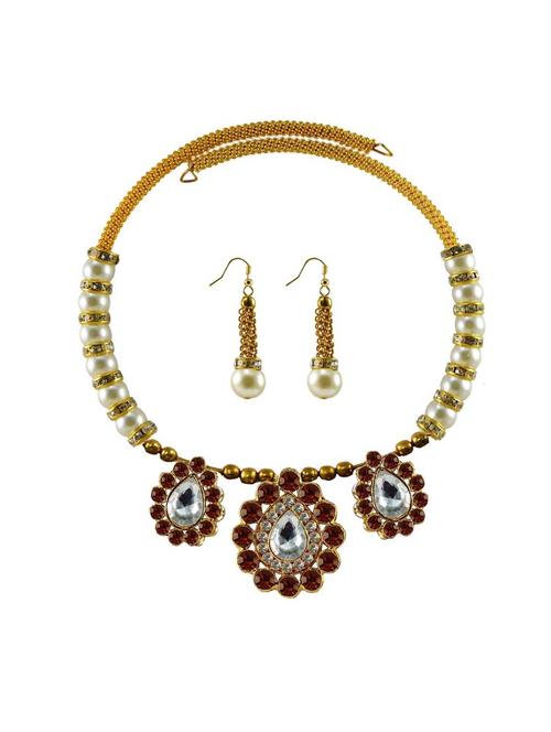 stone stud gold platted brass necklaces and earring - 18795324 - Very Small Image - 1