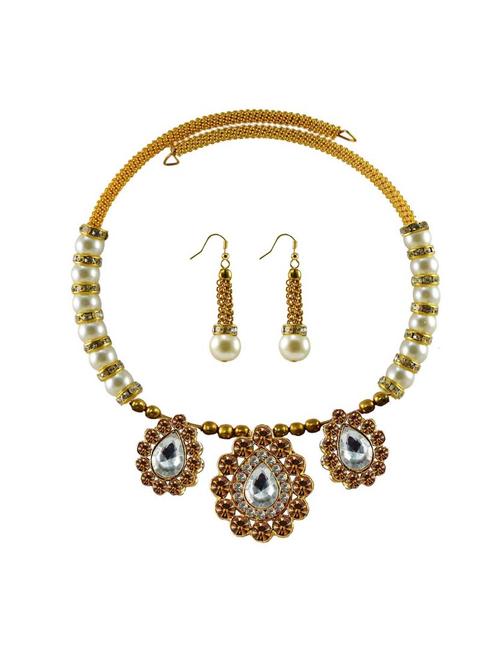 stone stud gold platted brass necklaces and earring - 18795330 - Very Small Image - 1